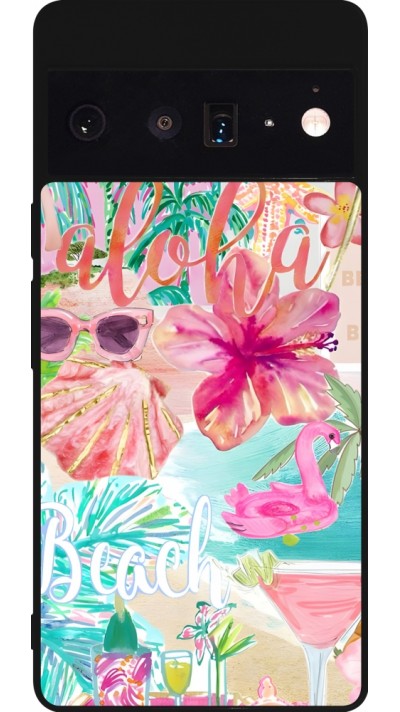 Google Pixel 6 Pro Case Hülle - Silikon schwarz Preppy Collage Aloha