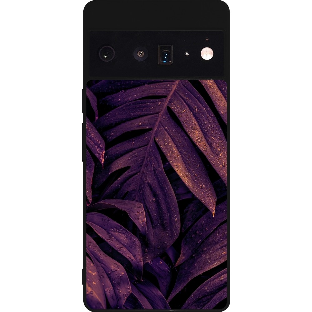 Google Pixel 6 Pro Case Hülle - Silikon schwarz Purple Light Leaves