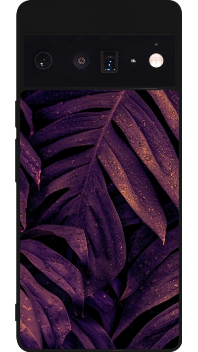 Google Pixel 6 Pro Case Hülle - Silikon schwarz Purple Light Leaves