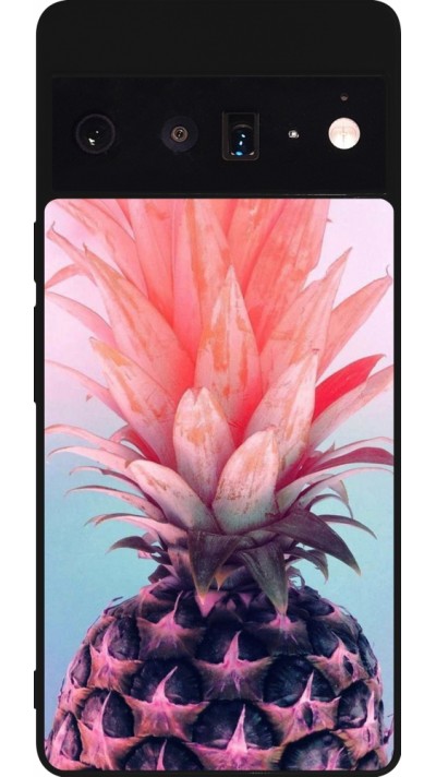 Google Pixel 6 Pro Case Hülle - Silikon schwarz Purple Pink Pineapple