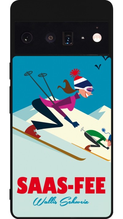 Google Pixel 6 Pro Case Hülle - Silikon schwarz Saas-Fee Ski Downhill