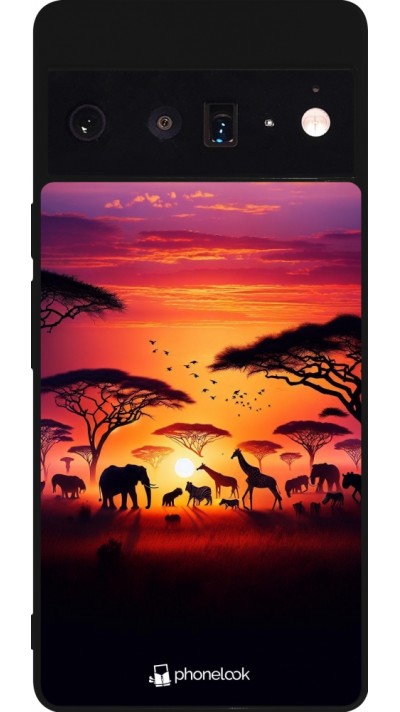 Google Pixel 6 Pro Case Hülle - Silikon schwarz Safari Sonnenuntergang Wildtiere