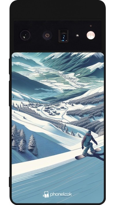 Google Pixel 6 Pro Case Hülle - Silikon schwarz Snowboarder Berg