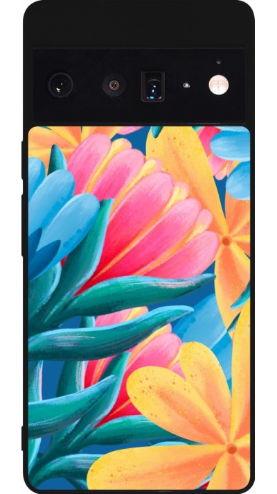 Google Pixel 6 Pro Case Hülle - Silikon schwarz Spring 23 colorful flowers