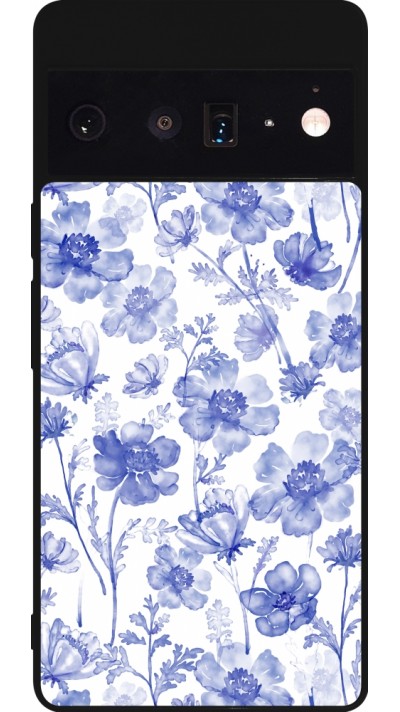 Google Pixel 6 Pro Case Hülle - Silikon schwarz Spring 23 watercolor blue flowers