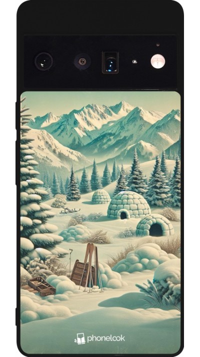 Google Pixel 6 Pro Case Hülle - Silikon schwarz Vintage Schneebedeckter Berg Iglu