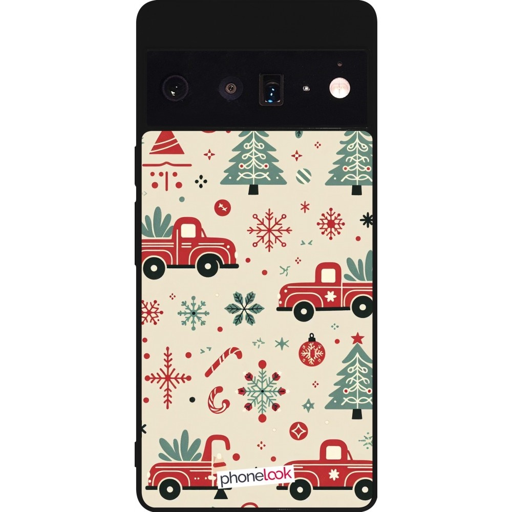 Coque Google Pixel 6 Pro - Silicone rigide noir Noël 2024 Camion Sapin