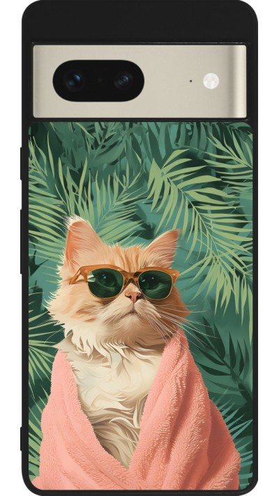 Google Pixel 7 Case Hülle - Silikon schwarz Cat Summer Palms