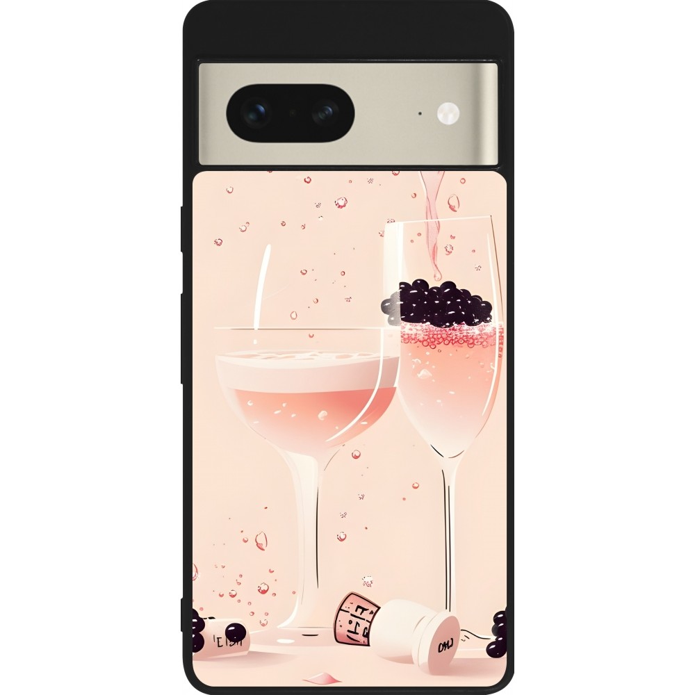 Google Pixel 7 Case Hülle - Silikon schwarz Champagne Pouring Pink