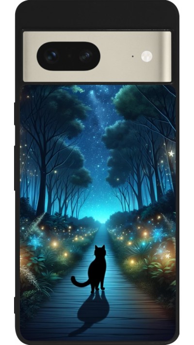 Google Pixel 7 Case Hülle - Silikon schwarz Schwarze Katze Spaziergang