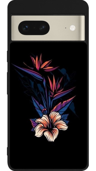 Google Pixel 7 Case Hülle - Silikon schwarz Dark Flowers