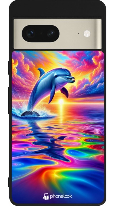 Google Pixel 7 Case Hülle - Silikon schwarz Glücklicher Regenbogen-Delfin