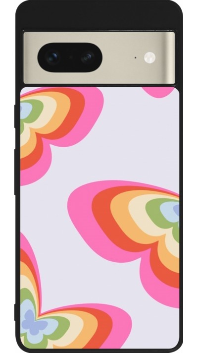 Google Pixel 7 Case Hülle - Silikon schwarz Easter 2024 rainbow butterflies