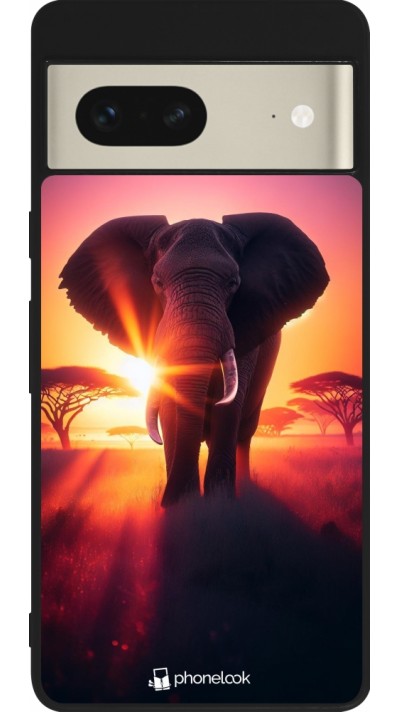 Google Pixel 7 Case Hülle - Silikon schwarz Elefant Sonnenaufgang Schönheit