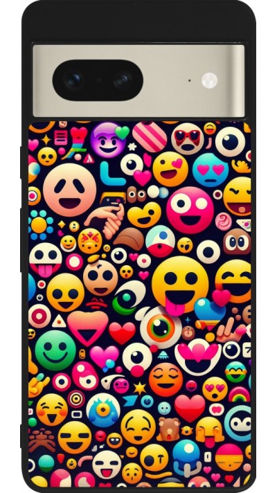 Google Pixel 7 Case Hülle - Silikon schwarz Emoji Mix Farbe