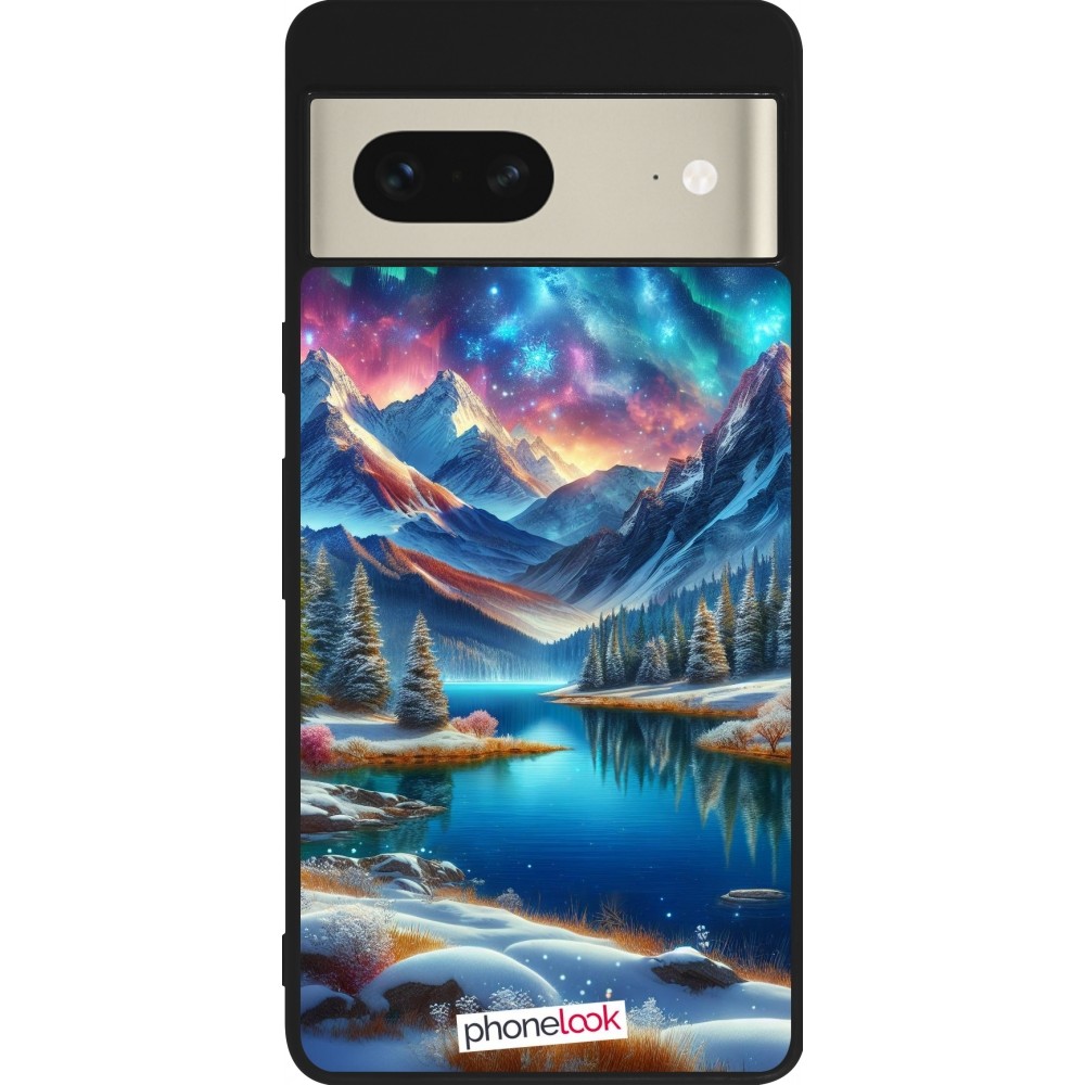 Google Pixel 7 Case Hülle - Silikon schwarz Fantasiebergsee Himmel Sterne