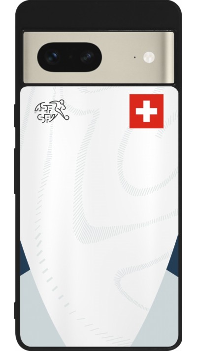 Coque Google Pixel 7 - Silicone rigide noir Maillot de football Suisse Extérieur personnalisable