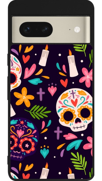 Google Pixel 7 Case Hülle - Silikon schwarz Halloween 2023 mexican style