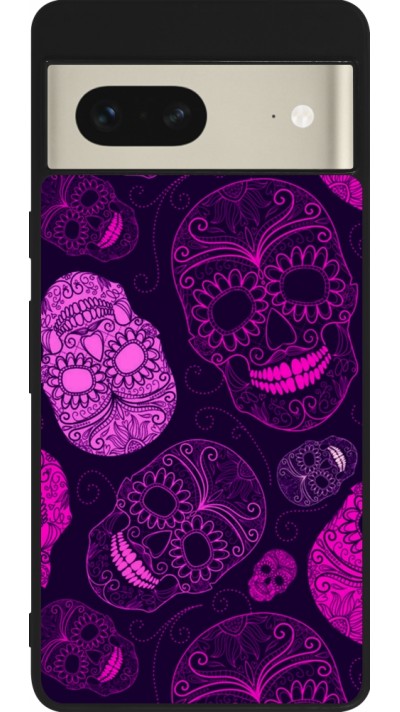 Google Pixel 7 Case Hülle - Silikon schwarz Halloween 2023 pink skulls