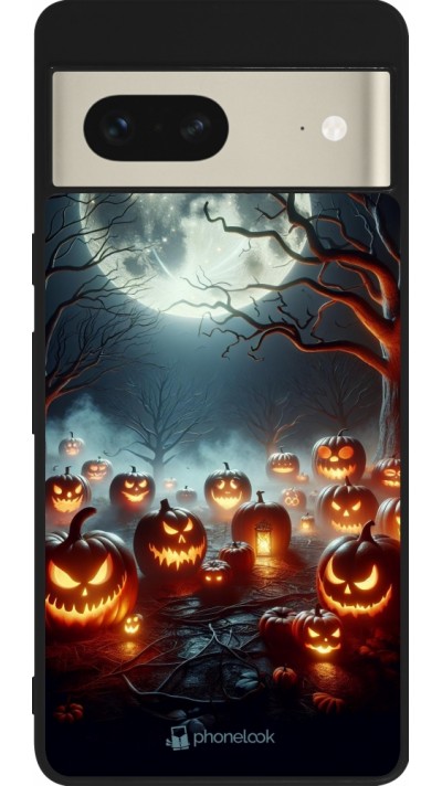 Google Pixel 7 Case Hülle - Silikon schwarz Halloween 2024 Viele Kuerbisse