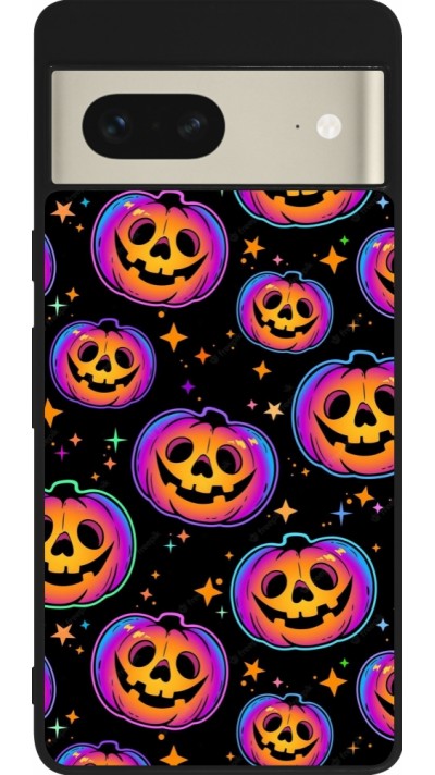 Google Pixel 7 Case Hülle - Silikon schwarz Halloween 2024 rainbow pumpkins