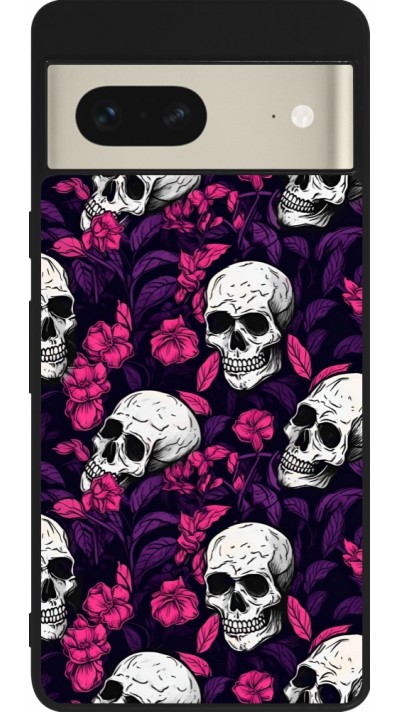 Google Pixel 7 Case Hülle - Silikon schwarz Halloween 2024 romantic skulls