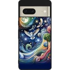 Google Pixel 7 Case Hülle - Silikon schwarz Fliegender Blumen-Eule