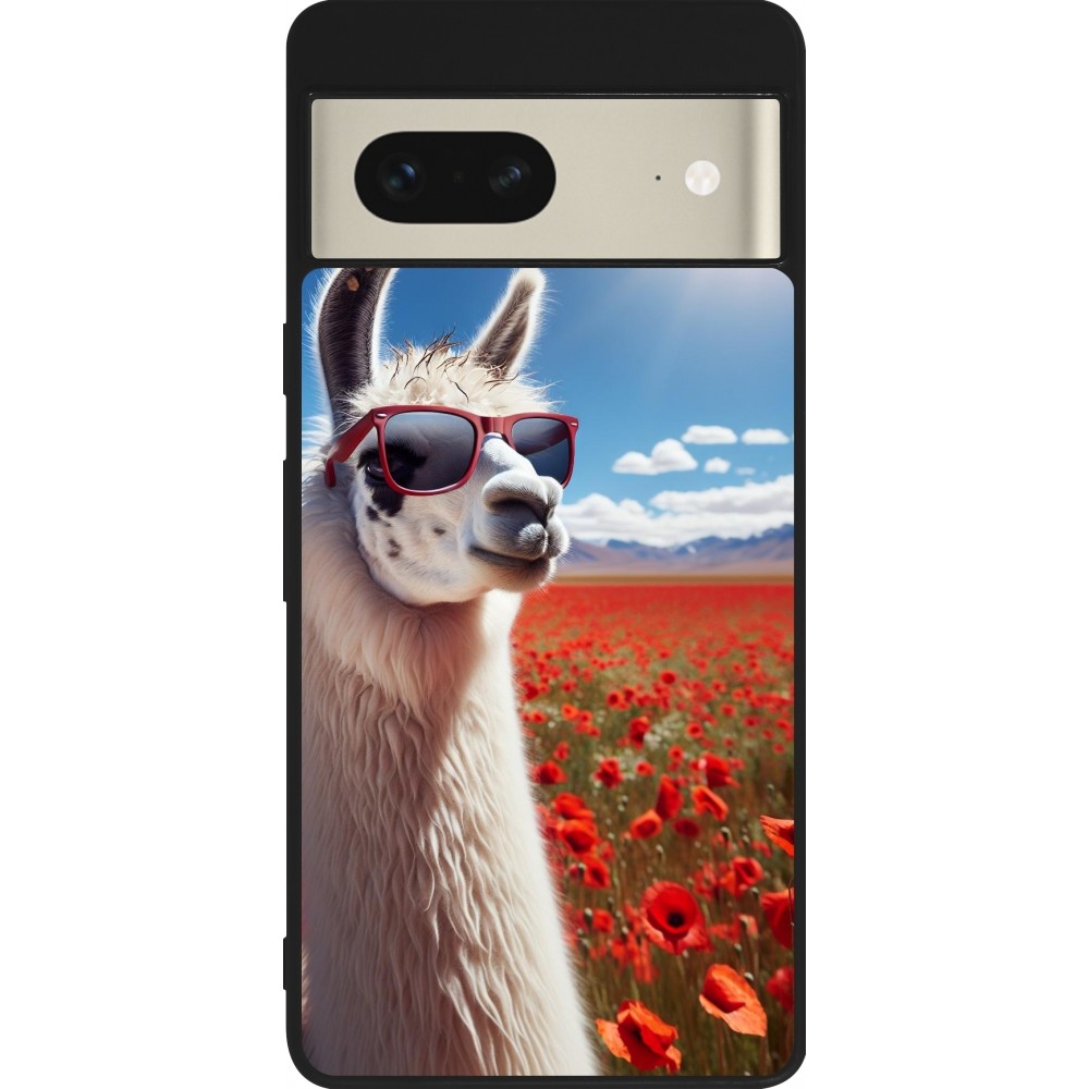 Google Pixel 7 Case Hülle - Silikon schwarz Lama Chic in Mohnblume