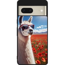 Google Pixel 7 Case Hülle - Silikon schwarz Lama Chic in Mohnblume