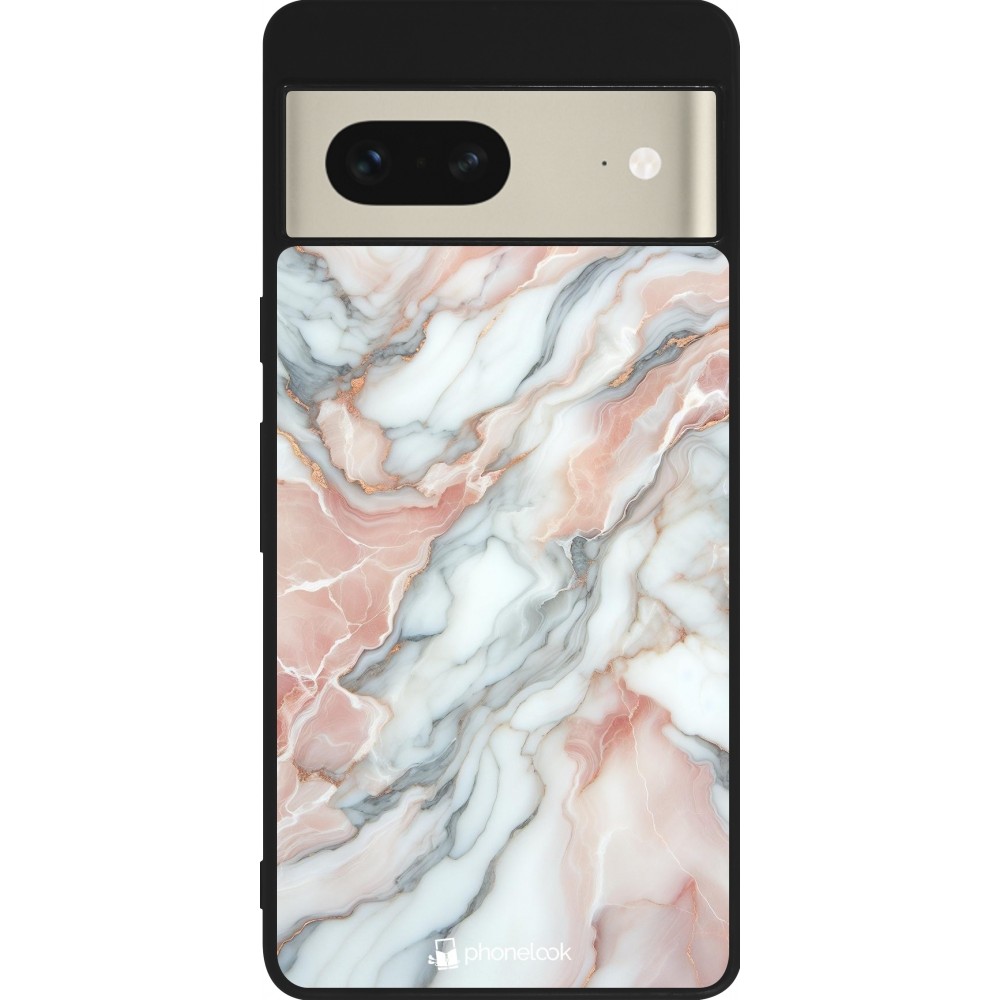 Google Pixel 7 Case Hülle - Silikon schwarz Rosa Leuchtender Marmor