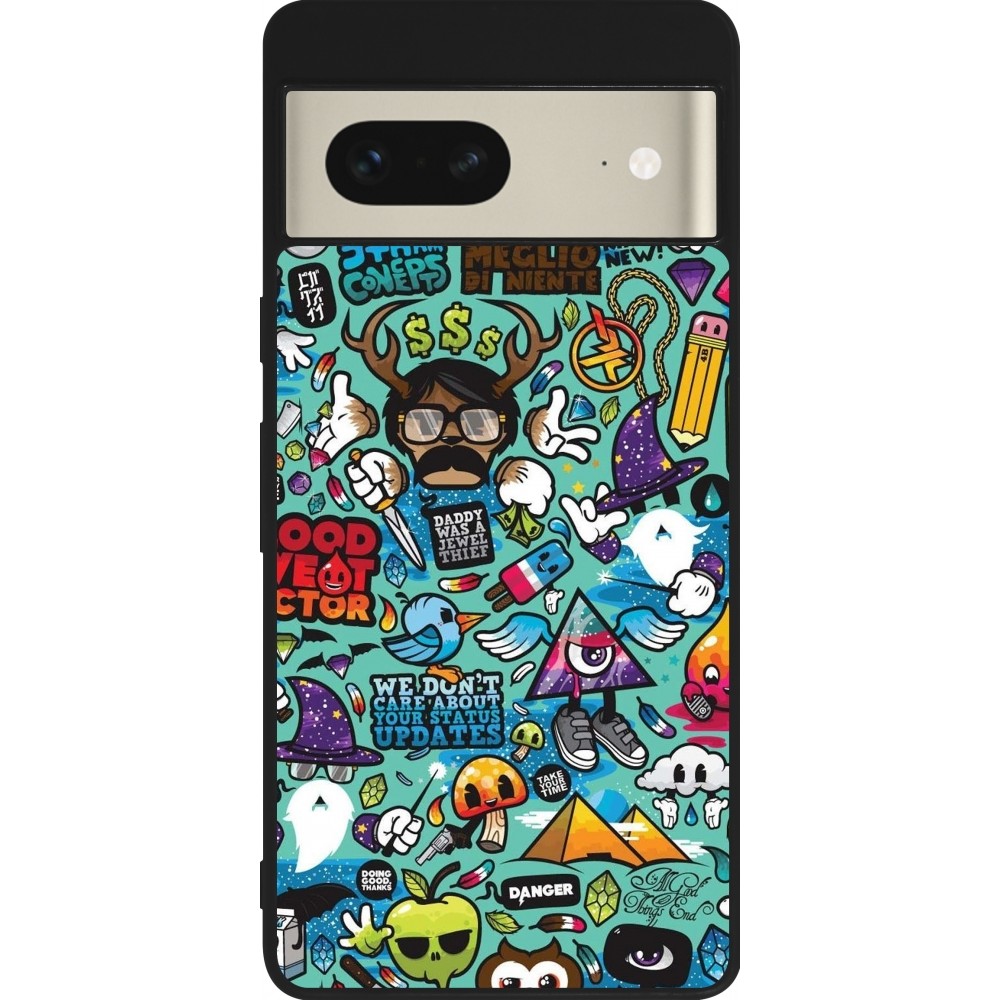 Google Pixel 7 Case Hülle - Silikon schwarz Mixed Cartoons Turquoise