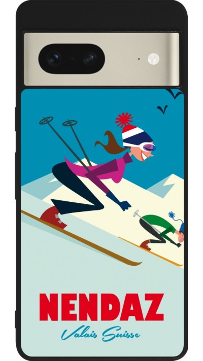 Coque Google Pixel 7 - Silicone rigide noir Nendaz Ski Downhill