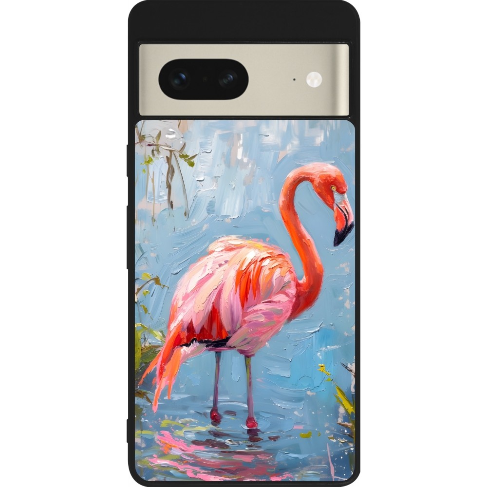 Google Pixel 7 Case Hülle - Silikon schwarz Paint Flamingo