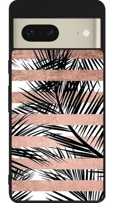 Google Pixel 7 Case Hülle - Silikon schwarz Palm trees gold stripes