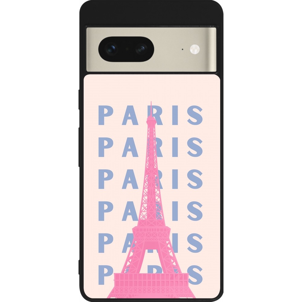 Google Pixel 7 Case Hülle - Silikon schwarz Paris Pink Print