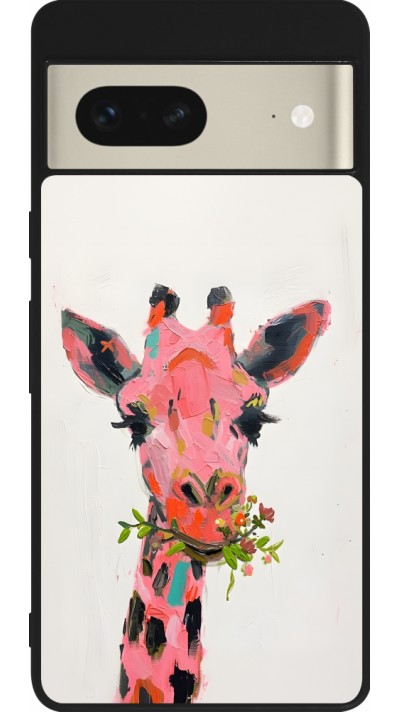 Google Pixel 7 Case Hülle - Silikon schwarz Pink Girafe Paint