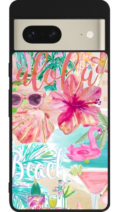 Google Pixel 7 Case Hülle - Silikon schwarz Preppy Collage Aloha