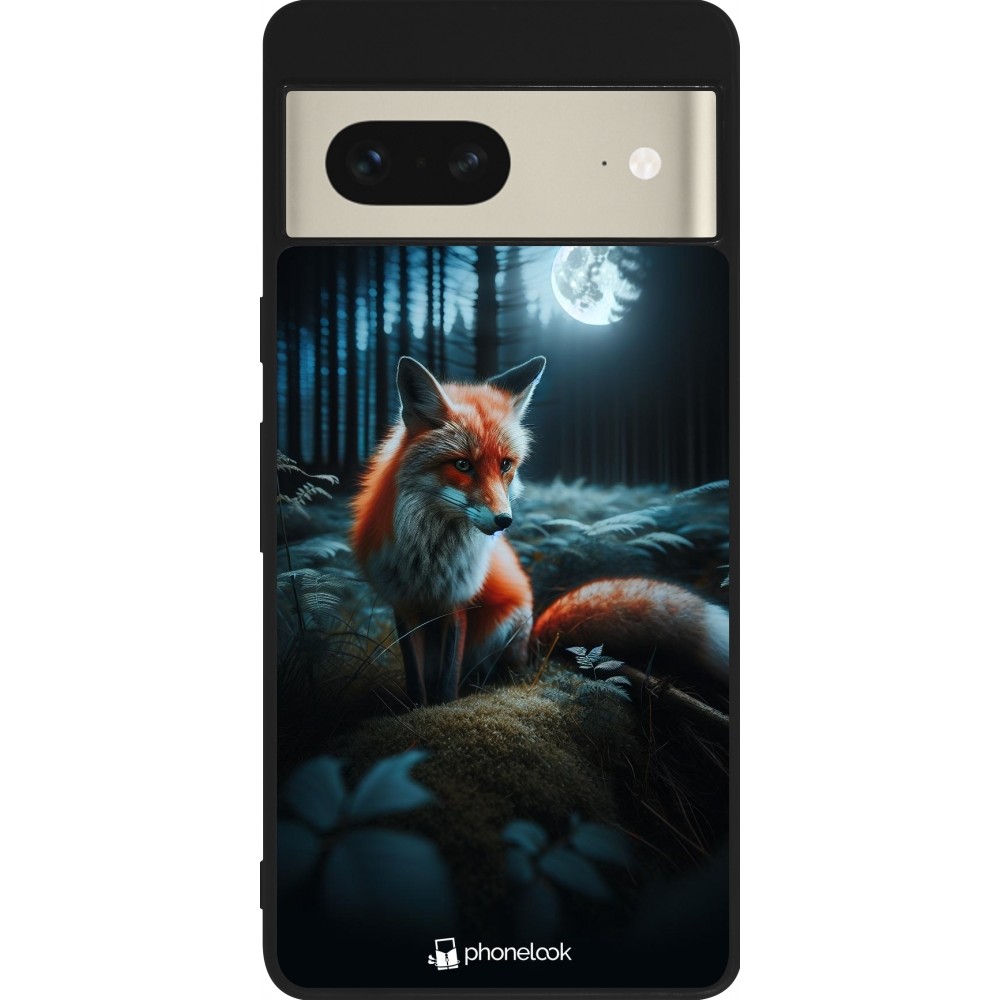 Google Pixel 7 Case Hülle - Silikon schwarz Fuchs Mond Wald