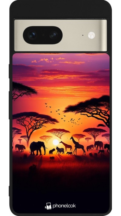 Google Pixel 7 Case Hülle - Silikon schwarz Safari Sonnenuntergang Wildtiere