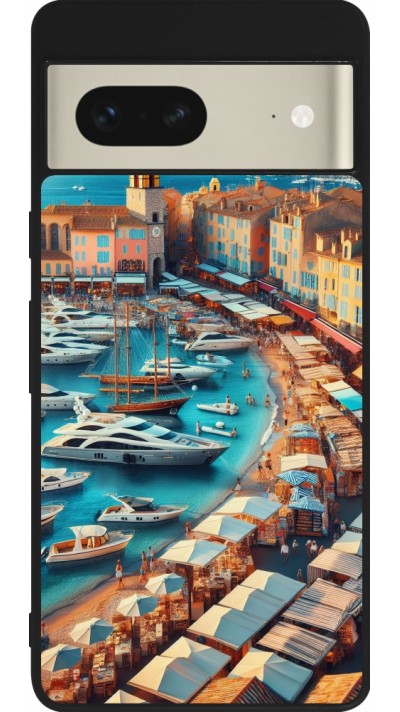 Google Pixel 7 Case Hülle - Silikon schwarz Saint-Tropez Strand