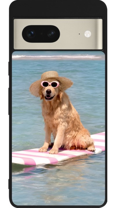 Google Pixel 7 Case Hülle - Silikon schwarz Summer Dog on Paddle