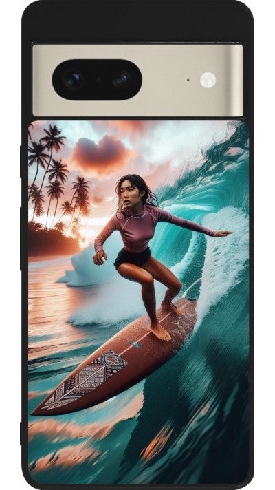 Google Pixel 7 Case Hülle - Silikon schwarz Surferin aus Bali