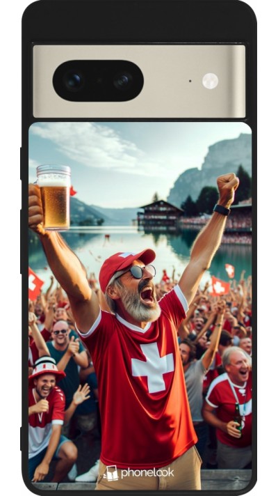 Coque Google Pixel 7 - Silicone rigide noir Victoire suisse fan zone Euro 2024