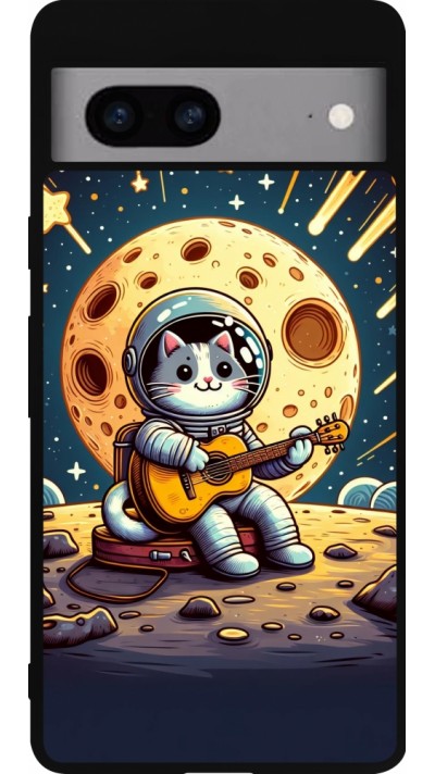 Google Pixel 7a Case Hülle - Silikon schwarz AstroKatze RockMond