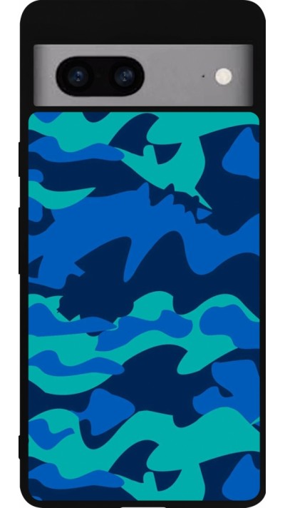 Google Pixel 7a Case Hülle - Silikon schwarz Camo Blue