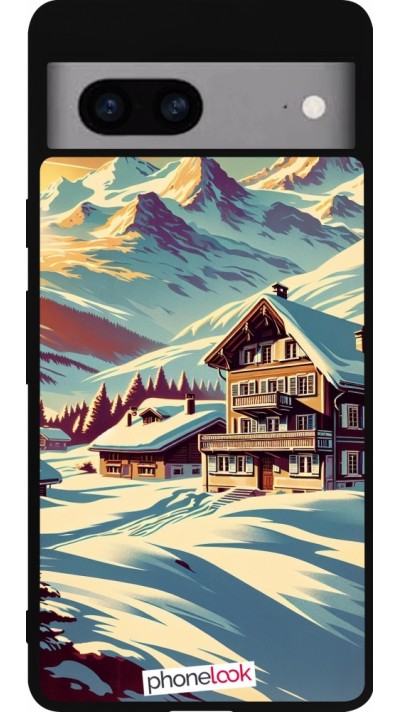 Google Pixel 7a Case Hülle - Silikon schwarz Chalet Berg verschneit