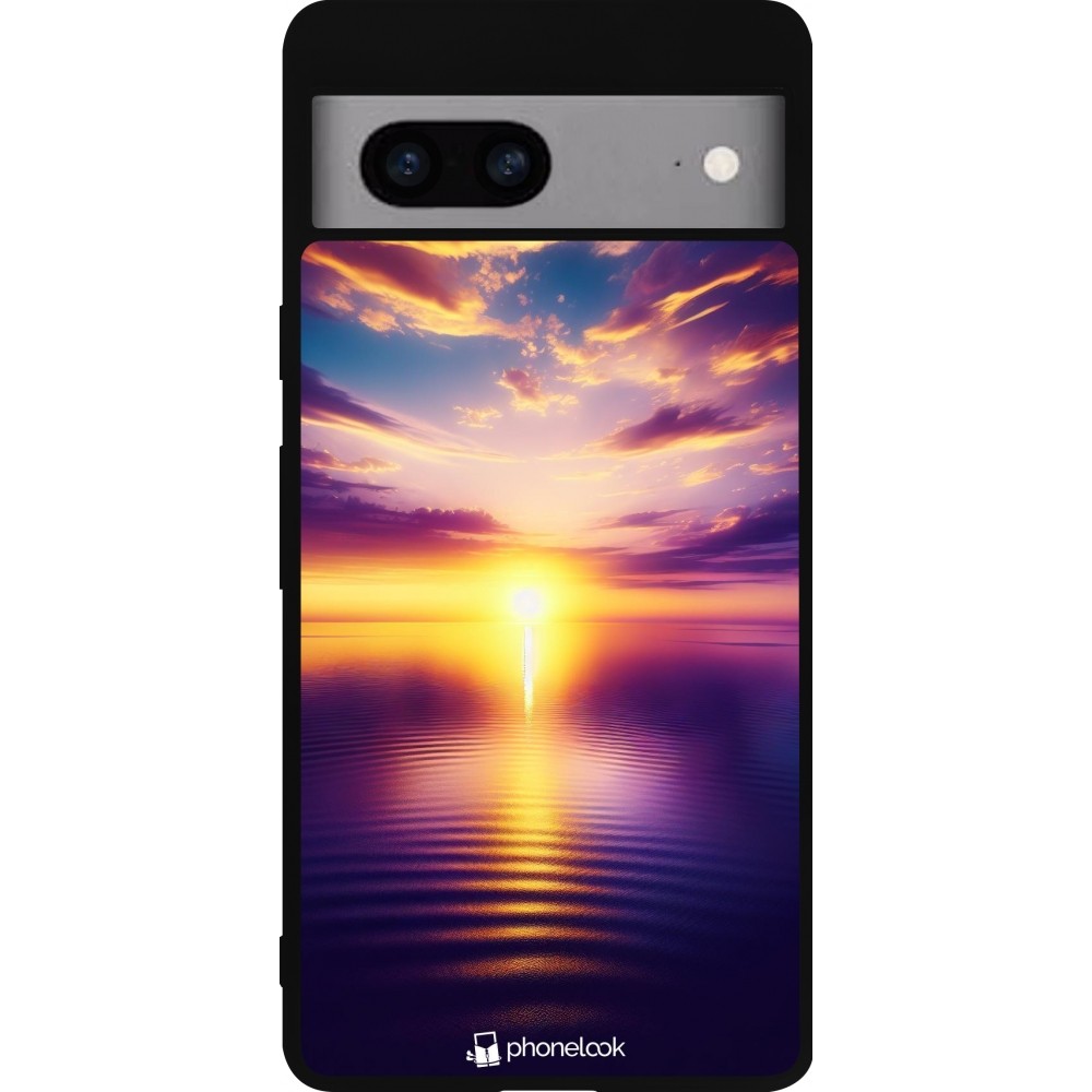 Google Pixel 7a Case Hülle - Silikon schwarz Sonnenuntergang gelb violett