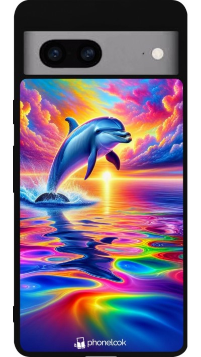 Google Pixel 7a Case Hülle - Silikon schwarz Glücklicher Regenbogen-Delfin