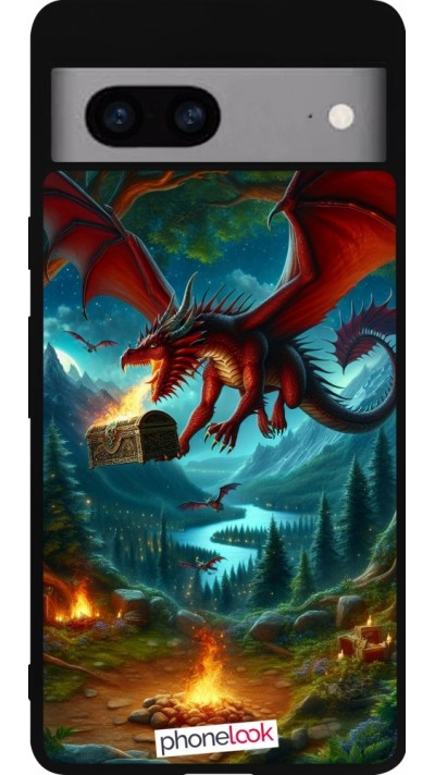 Google Pixel 7a Case Hülle - Silikon schwarz Drache Fliegend Wald Schatz