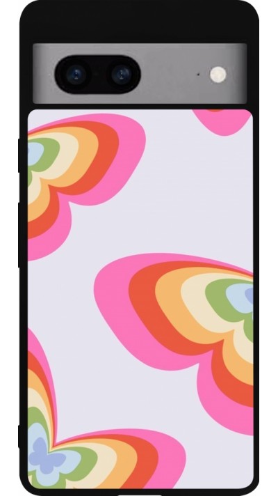 Google Pixel 7a Case Hülle - Silikon schwarz Easter 2024 rainbow butterflies